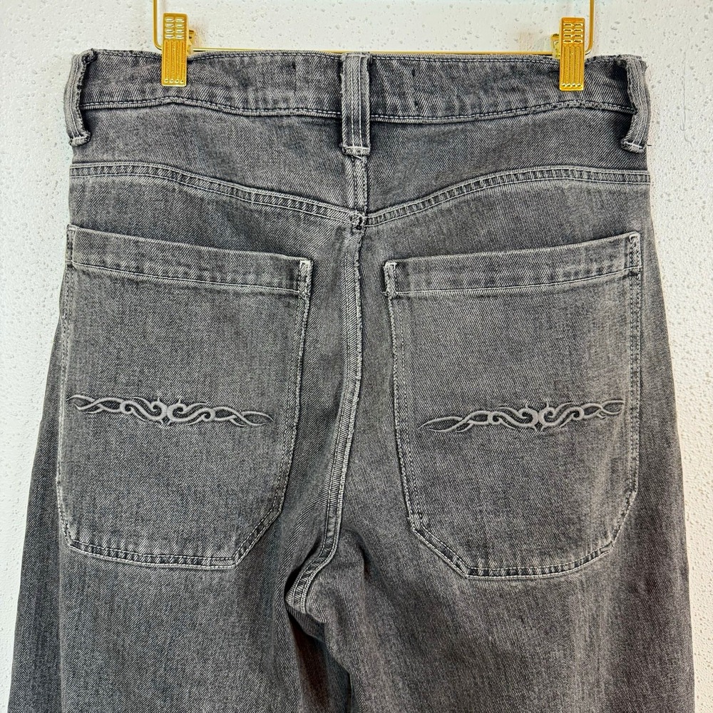 Hollister Men's Gray Denim Baggy Fit Jeans Button Fly 5-Pocket Logo Solid